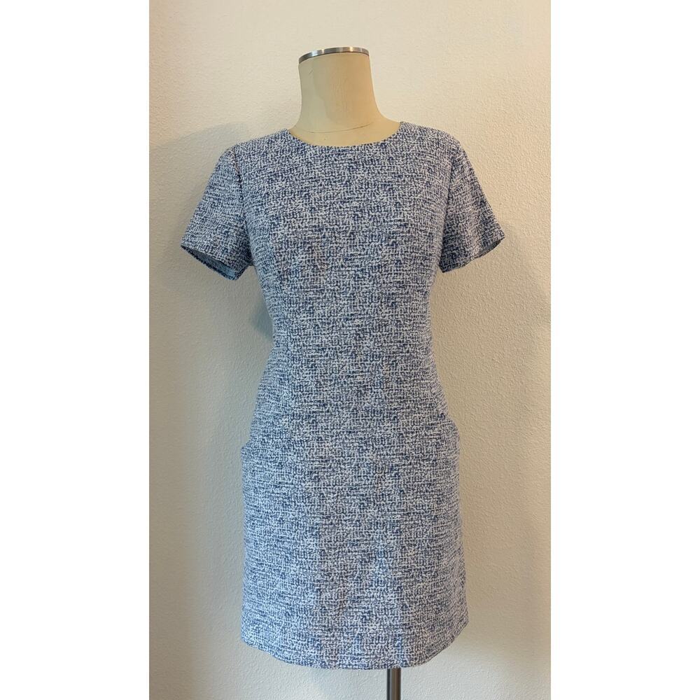Southern Tide Blue White Textured Shift Dress Size 6 Short Sleeve Back Zip